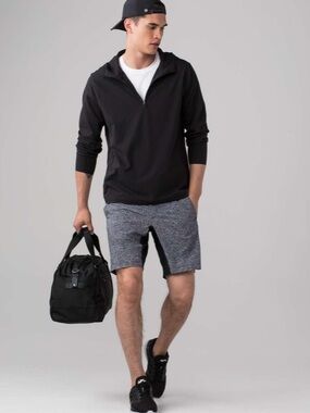 Lululemon T.H.E. Short Linerless 9” Mens Large Grey Black Athletic Gym Shorts